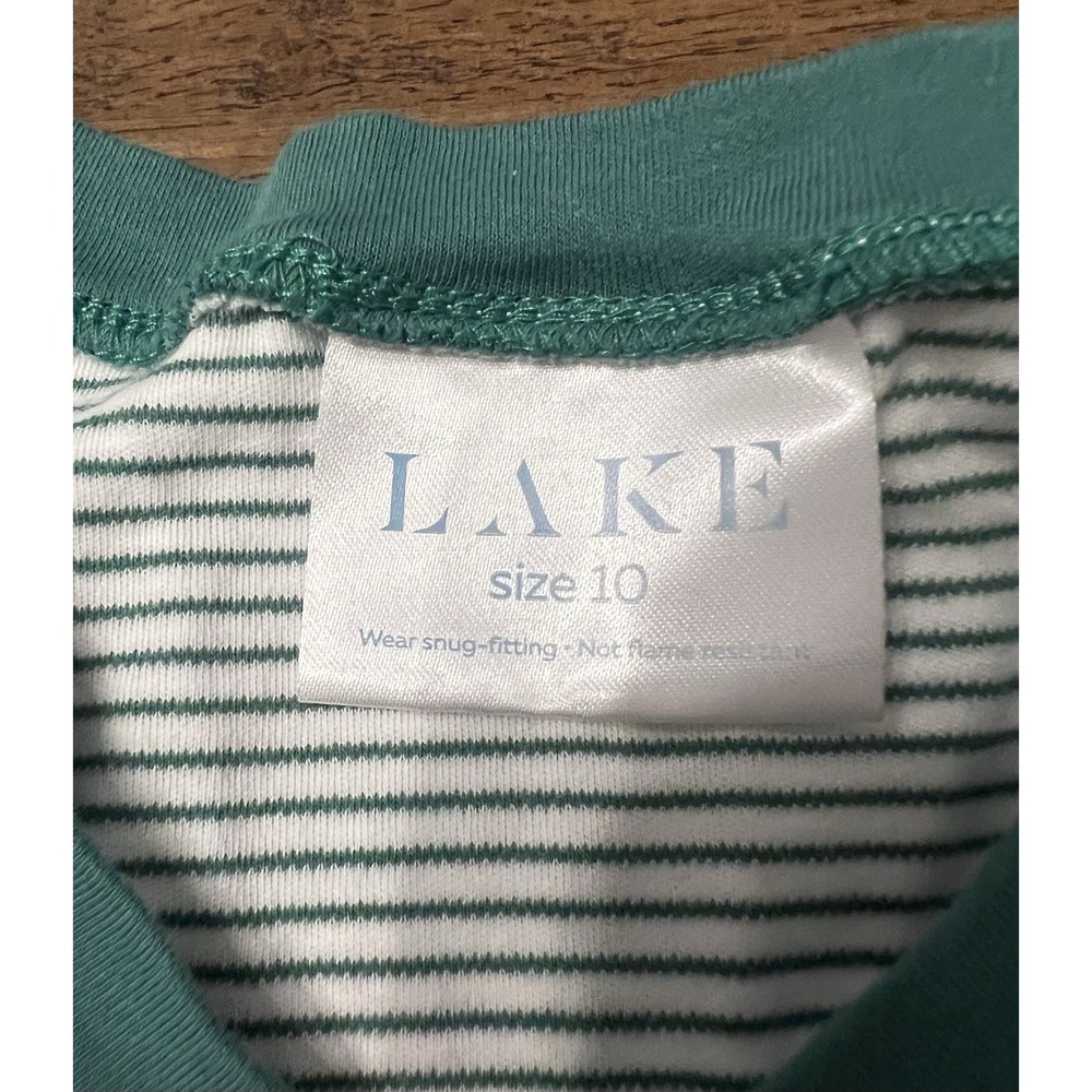 LAKE Pajama Top Green Stripe 100% Pima Cotton Sleepwear Sz 10 Boys Cozy Comfort - Picture 4 of 5